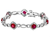 Pre-Owned Lab Ruby And White Diamond Rhodium Over Brass Necklace, Bracelet, Ring And Earring Set 18.