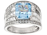 Pre-Owned Blue And White Cubic Zirconia Rhodium Over Sterling Silver Starry Cut Ring 9.36ctw