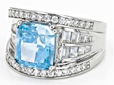 Pre-Owned Blue And White Cubic Zirconia Rhodium Over Sterling Silver Starry Cut Ring 9.36ctw