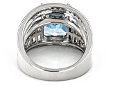 Pre-Owned Blue And White Cubic Zirconia Rhodium Over Sterling Silver Starry Cut Ring 9.36ctw