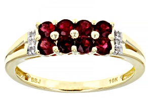 Pre-Owned Round Red Spinel With Round White Diamond 10K Yellow Gold Ring 0.65ctw