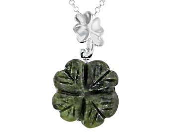 Picture of Pre-Owned Connemara Marble Silver Carved 4 Leaf Clover Pendant W/ 24" Chain