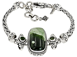 Pre-Owned Green Chrome Chalcedony And Chrome Diopside Silver Bracelet .60ctw