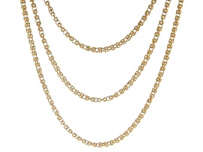 Pre-Owned White Crystal Gold Tone Triple Strand Graduated Byzantine Necklace