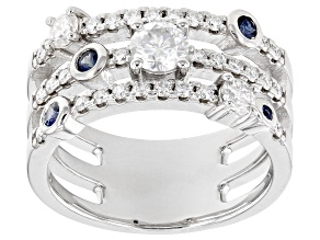 Pre-Owned Moissanite and Blue Sapphire Platineve Ring .83ctw  DEW