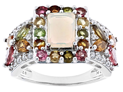 Pre-Owned Multicolor Ethiopian Opal Rhodium Over Sterling Silver Ring 3.27ctw