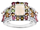 Pre-Owned Multicolor Ethiopian Opal Rhodium Over Sterling Silver Ring 3.27ctw