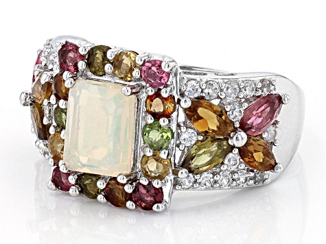 Pre-Owned Multicolor Ethiopian Opal Rhodium Over Sterling Silver Ring 3.27ctw