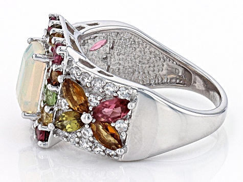Pre-Owned Multicolor Ethiopian Opal Rhodium Over Sterling Silver Ring 3.27ctw