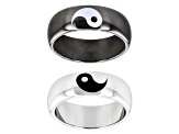 Pre-Owned Silver and Black Tone Set of Two Yin and Yang Ring