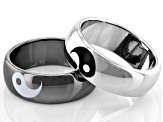 Pre-Owned Silver and Black Tone Set of Two Yin and Yang Ring