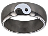 Pre-Owned Silver and Black Tone Set of Two Yin and Yang Ring