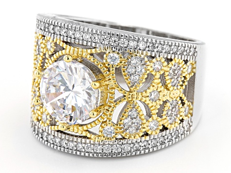 Pre-Owned White Cubic Zirconia Rhodium and 14K Yellow Gold Over Sterling Silver Ring 3.94ctw