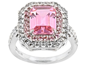 Pre-Owned Pink And White Cubic Zirconia Rhodium Over Sterling Silver Ring 7.53ctw