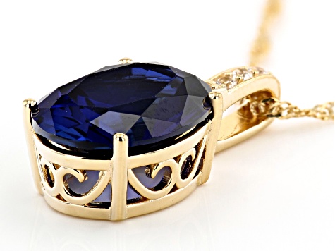Pre-Owned Blue Lab Created Sapphire 18k Yellow Gold Over Silver Pendant 8.70ctw