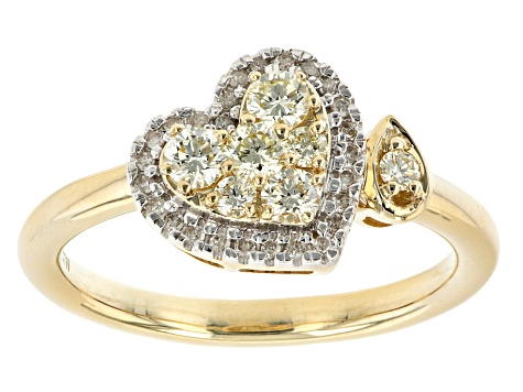 Pre-Owned Natural Yellow And White Diamonds 10K Yellow Gold Heart Cluster Ring 0.50ctw