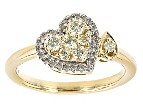 Pre-Owned Natural Yellow And White Diamonds 10K Yellow Gold Heart Cluster Ring 0.50ctw