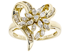 Pre-Owned White Diamond 14K Yellow Gold Heart Cluster Ring 1.00ctw