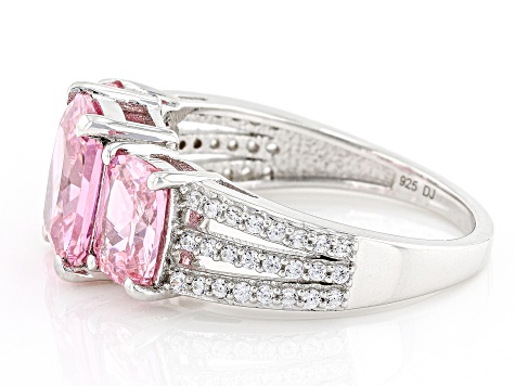 Pre-Owned Pink And White Cubic Zirconia Rhodium Over Sterling Silver Ring 6.99ctw