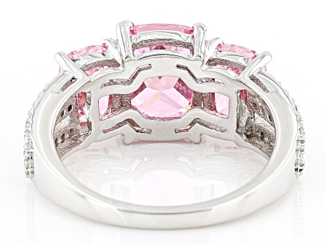 Pre-Owned Pink And White Cubic Zirconia Rhodium Over Sterling Silver Ring 6.99ctw