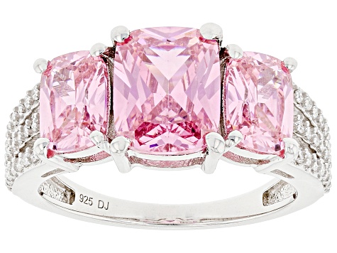 Pre-Owned Pink And White Cubic Zirconia Rhodium Over Sterling Silver Ring 6.99ctw