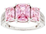 Pre-Owned Pink And White Cubic Zirconia Rhodium Over Sterling Silver Ring 6.99ctw