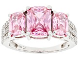 Pre-Owned Pink And White Cubic Zirconia Rhodium Over Sterling Silver Ring 6.99ctw