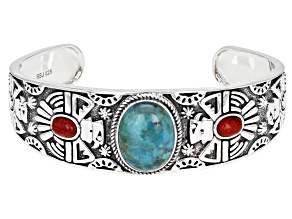 Pre-Owned Turquoise and Red Coral Cuff Bracelet