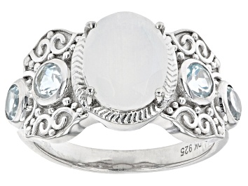 Picture of Pre-Owned White Rainbow Moonstone Rhodium Over Sterling Silver Ring 0.71ctw