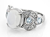 Pre-Owned White Rainbow Moonstone Rhodium Over Sterling Silver Ring 0.71ctw