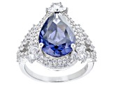Pre-Owned Blue And White Cubic Zirconia Rhodium Over Sterling Silver Ring 11.27ctw