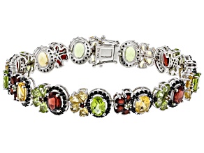 Pre-Owned Mixed Multi-Gemstone Rhodium Over Silver Bracelet 20.76ctw