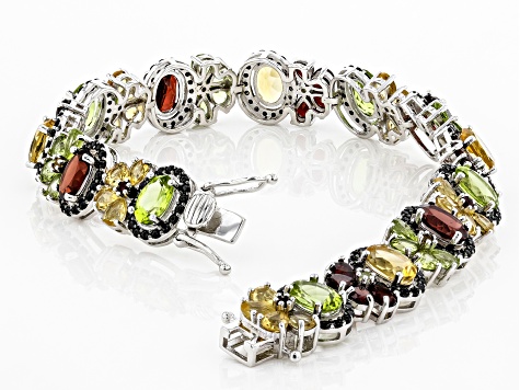 Pre-Owned Mixed Multi-Gemstone Rhodium Over Silver Bracelet 20.76ctw