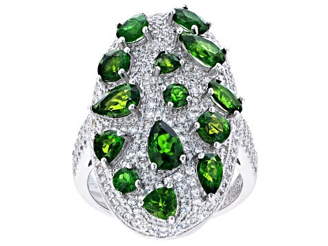 Pre-Owned Green Chrome Diopside Rhodium Over Sterling Silver Ring 5.67ctw