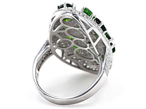 Pre-Owned Green Chrome Diopside Rhodium Over Sterling Silver Ring 5.67ctw