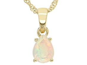 Pre-Owned Multicolor Ethiopian Opal 18K Yellow Gold Over Sterling Silver Birthstone Pendant With Cha