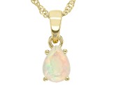 Pre-Owned Multicolor Ethiopian Opal 18K Yellow Gold Over Sterling Silver Birthstone Pendant With Cha