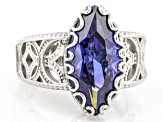Pre-Owned Blue Cubic Zirconia Platinum Over Sterling Silver Ring 8.65ctw