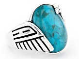 Pre-Owned Oval Blue Turquoise Rhodium Over Sterling Silver Eagle Ring
