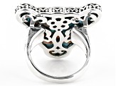 Pre-Owned Blended Turquoise and Spiny Oyster Shell Rhodium Over Silver Bull Ring