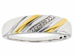 Pre-Owned Diamond Accent Rhodium And 14k Yellow Gold Over Sterling Silver Mens Band Ring