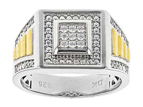 Pre-Owned White Cubic Zirconia Rhodium And 18K Yellow Gold Over Sterling Silver Men's Ring 0.46ctw