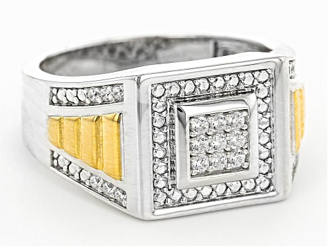 Pre-Owned White Cubic Zirconia Rhodium And 18K Yellow Gold Over Sterling Silver Men's Ring 0.46ctw