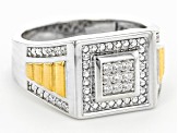 Pre-Owned White Cubic Zirconia Rhodium And 18K Yellow Gold Over Sterling Silver Men's Ring 0.46ctw