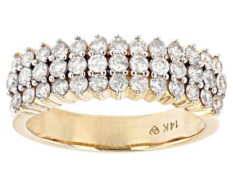 Pre-Owned White Diamond 14k Yellow Gold Multi-Row Band Ring 1.00ctw