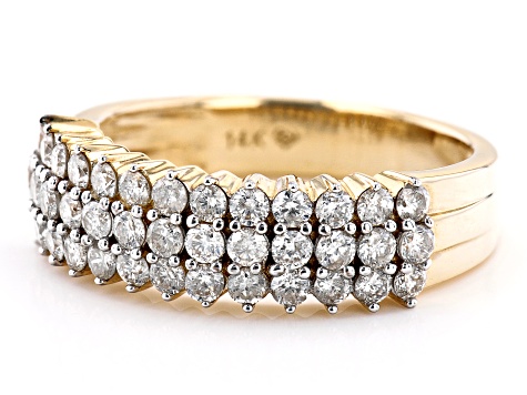 Pre-Owned White Diamond 14k Yellow Gold Multi-Row Band Ring 1.00ctw