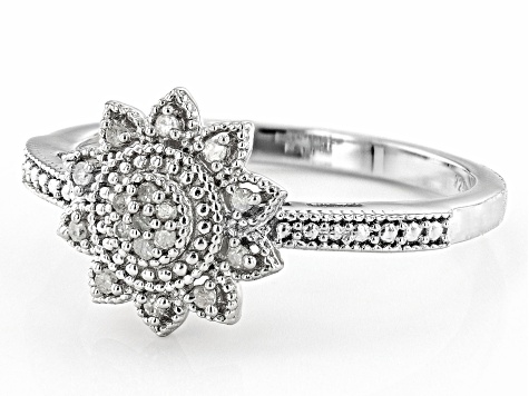 Pre-Owned White Diamond Accent Rhodium Over Sterling Silver Cluster Ring