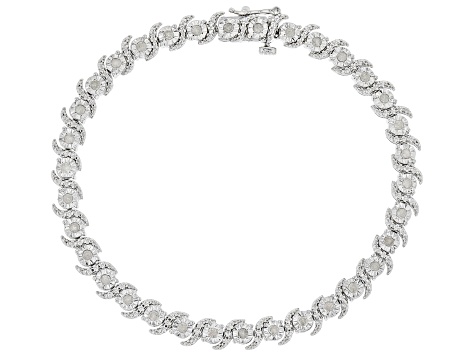 Pre-Owned White Diamond Rhodium Over Sterling Silver Tennis Bracelet 1.00ctw