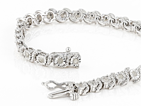 Pre-Owned White Diamond Rhodium Over Sterling Silver Tennis Bracelet 1.00ctw