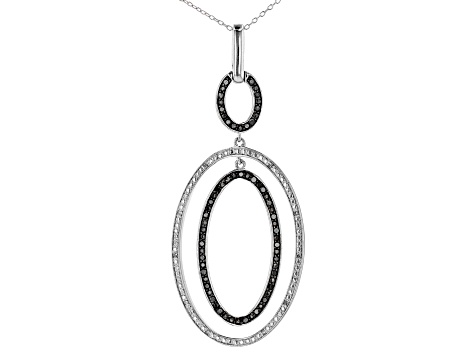 Pre-Owned Black And White Diamond Rhodium Over Sterling Silver Dangle Pendant With Chain 0.20ctw